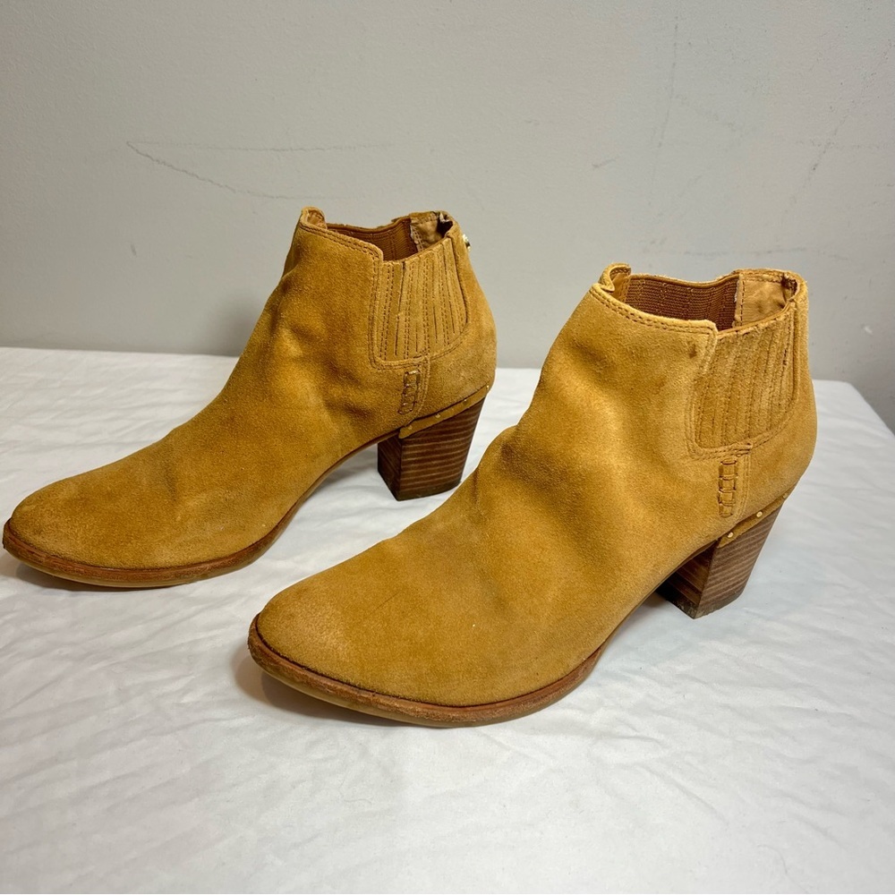 Steve Madden tinker camel tan block heel side zip ankle boots booties size 8.5